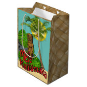 Hawaiisches Tiki Mele Kalikimaka Mittlere Geschenktüte (Rückseite Schrägansicht)