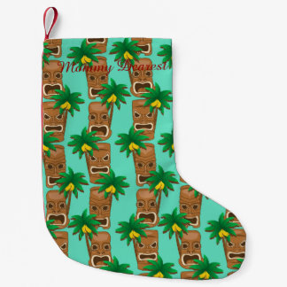 Hawaiisches Tiki Wiederholungs-Muster Kleiner Weihnachtsstrumpf