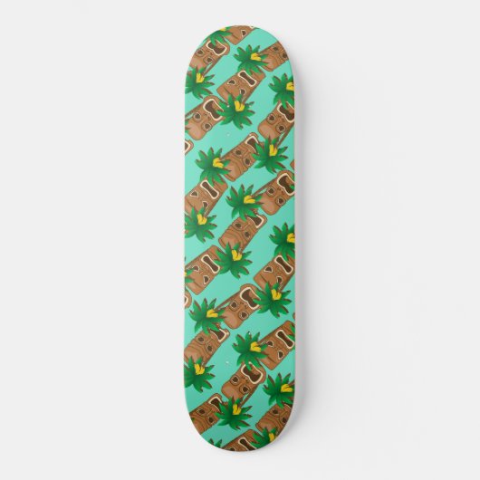 Hawaiisches Tiki Wiederholungs-Muster Skateboard (Vorderseite)
