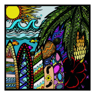 Hawaiisches Tintengekritzel, Farbe Poster