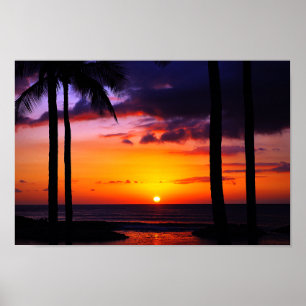 Hawaiisches tropisches Sonnenuntergang-Paradies Poster