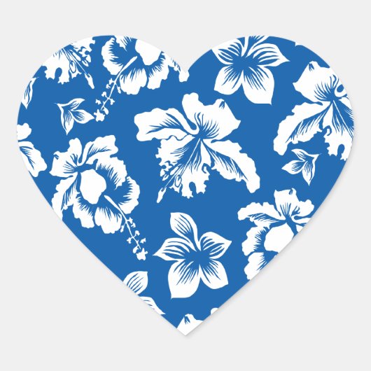 Hawiian Blue Blume Pattern Herz-Aufkleber (Vorderseite)