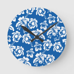 Hawiian Blue Blume Pattern Runde Wanduhr