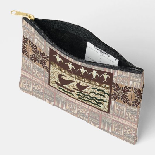Hawiian Sailing Canoe & Paddlemen Tapa Small Pouch Zubehörtasche (Offen)