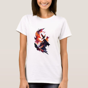 Hawk auf Abstrakter Wasserfarbenlandschaft T-Shirt