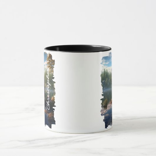 Hawk by Mountain Lake Reflektion Tasse (Zentrum)