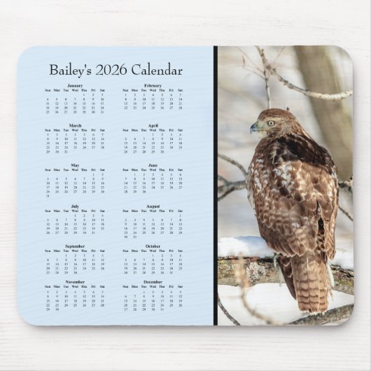 Hawk - Full year 2026 customizable calendar Mousepad (Vorne)