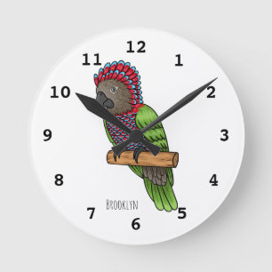 Hawk headed parrot bird cartoon illustration runde wanduhr