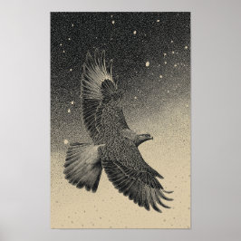 Hawk in a starry night sky poster