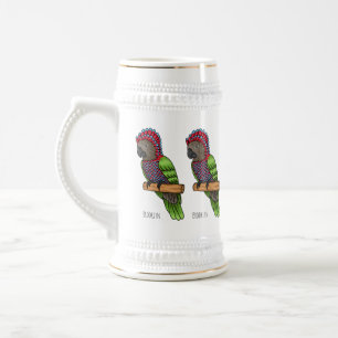 Hawk-Kopfpapageien-Vogel-Cartoon-Illustration  Bierglas