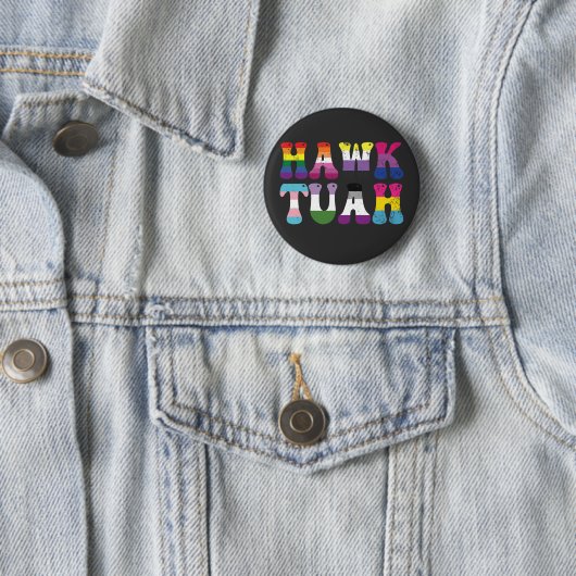 Hawk Tuah Funny LGBTQ Rainbow Flag Ally Trans Button (Beispiel)