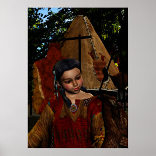 Hawk Whisper Native Girl & Hawk Poster