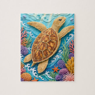 Hawksbill-Meeres-Schildkröte-Korallenriff-Papierst Puzzle