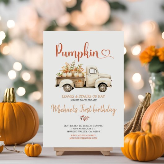 Hay Blätter Pumpkin Fall Birthday Party White Truc Einladung
