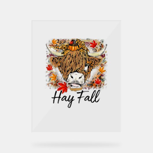 Hay Fall Highland Cow Leopard Erntedank Heifer Acrylschild (Vorderseite)