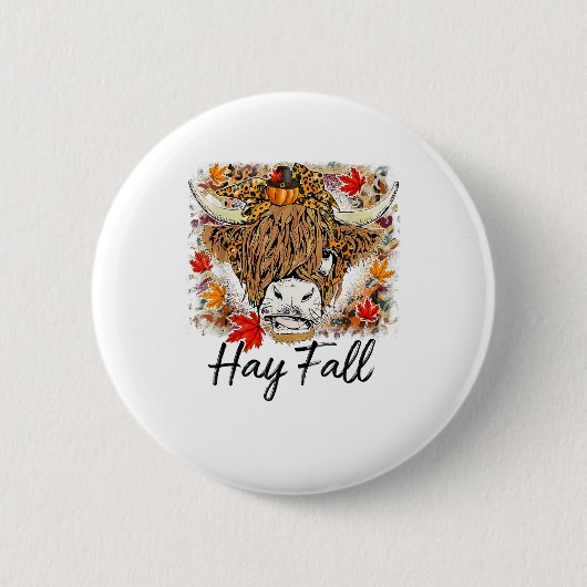 Hay Fall Highland Cow Leopard Erntedank Heifer Button (Vorderseite)