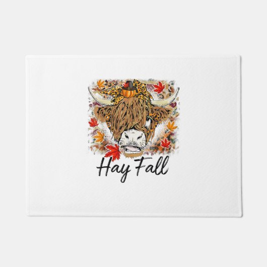 Hay Fall Highland Cow Leopard Erntedank Heifer Fußmatte (Vorderseite)