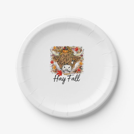 Hay Fall Highland Cow Leopard Erntedank Heifer Pappteller (Vorderseite)