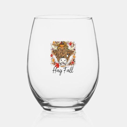 Hay Fall Highland Cow Leopard Erntedank Heifer Weinglas Ohne Stiel (Vorderseite)