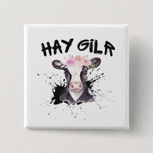 Hay Girl Bauer Funny Cattle Cow Farm Liebhaber Button