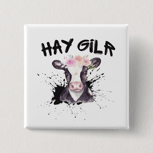 Hay Girl Bauer Funny Cattle Cow Farm Liebhaber Button (Vorderseite)
