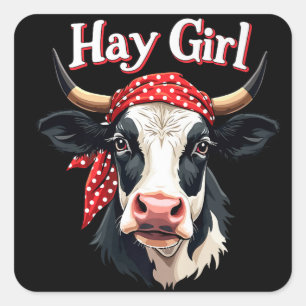 Hay Girl Bauer Funny Cattle Cow Farm Liebhaber Quadratischer Aufkleber
