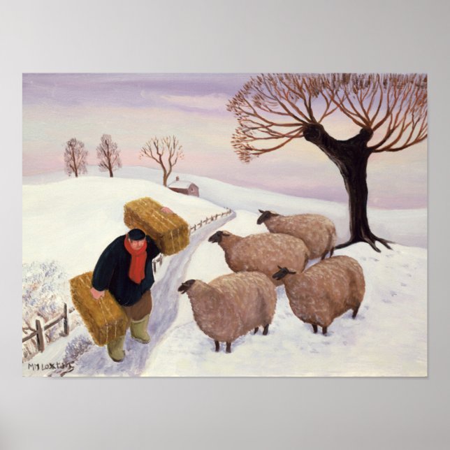 Hay im Winter zum Schaf tragen Poster (Vorne)