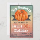 Hay Pumpkin Fall Birthday Party Invitation Einladung (Vorderseite)