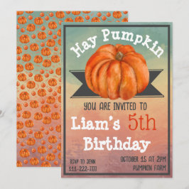 Hay Pumpkin Fall Birthday Party Invitation Einladung