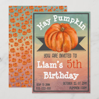 Hay Pumpkin Fall Birthday Party Invitation Einladung