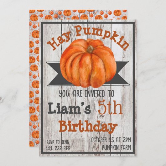 Hay Pumpkin Fall Geburtstagsparty Einladung (Vorne/Hinten)