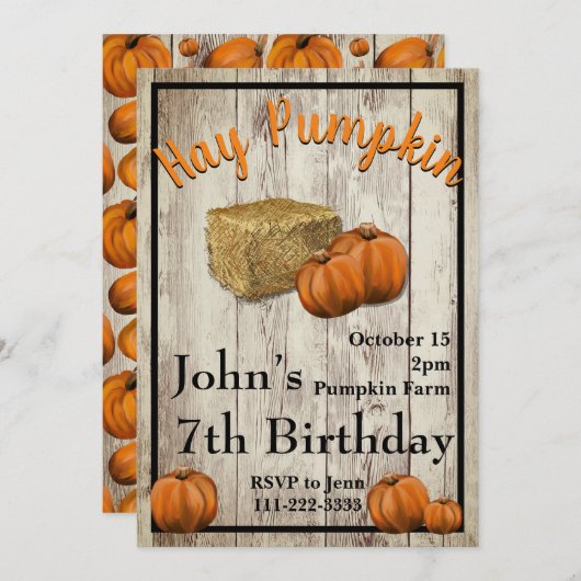 Hay Pumpkin Fall Geburtstagsparty Einladung (Vorne/Hinten)