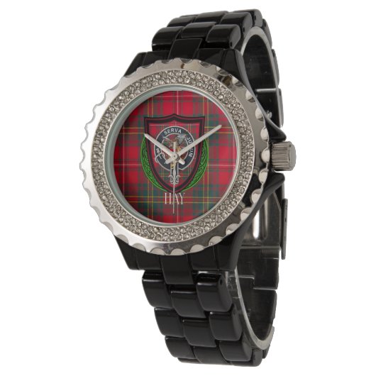 Hay Scottish Clan Tartan & Crest Armbanduhr (Schrägansicht)