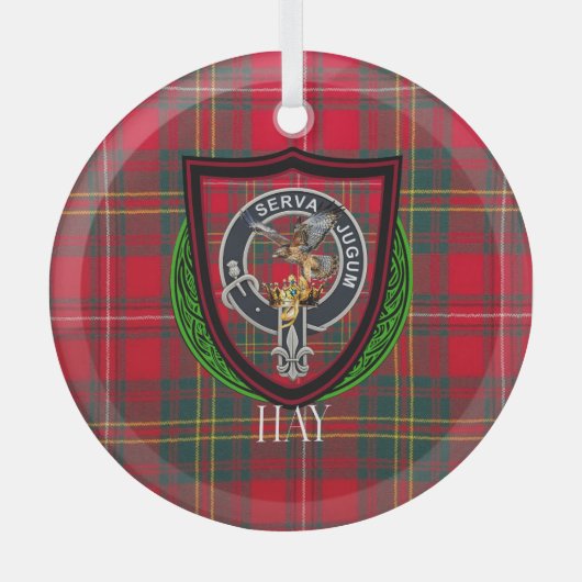 Hay Scottish Clan Tartan & Crest Ornament Aus Glas (Vorderseite)