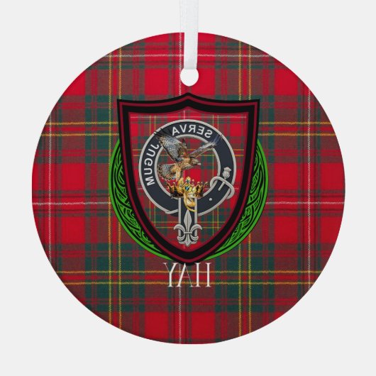Hay Scottish Clan Tartan & Crest Ornament Aus Glas (Rückseite)
