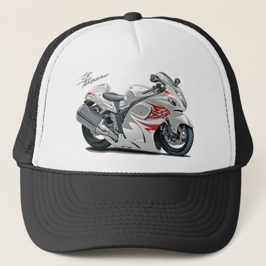 Hayabusa Weiß-Rotes Fahrrad Truckerkappe (Vorderseite)