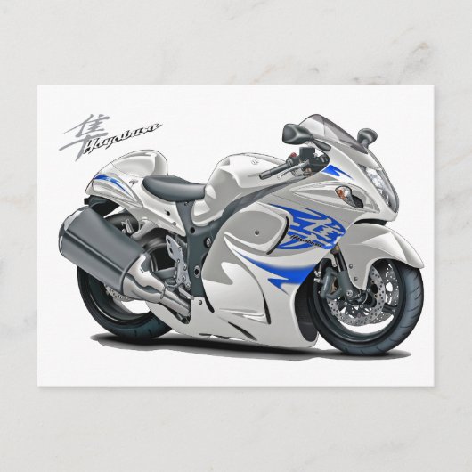 Hayabusa White-Blue Bike Postkarte (Vorderseite)