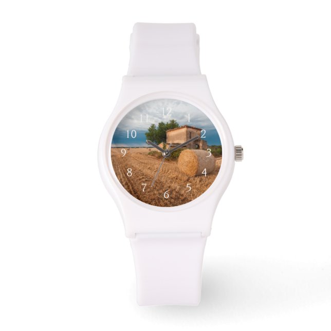 Haybale in der Provence Armbanduhr (Vorderseite)