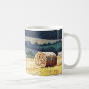 Haybales auf Abhangöl auf Leinwand Kaffeetasse