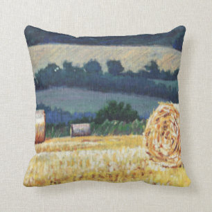 Haybales auf Abhangöl auf Leinwand Kissen