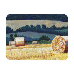 Haybales auf Abhangöl auf Leinwand Magnet