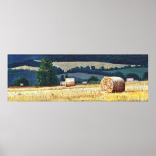 Haybales auf Abhangöl auf Leinwand Poster