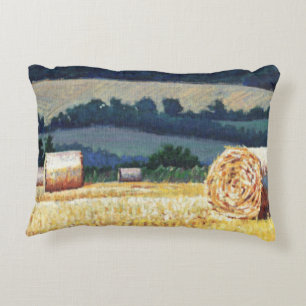 Haybales auf Abhangöl auf Leinwand Zierkissen