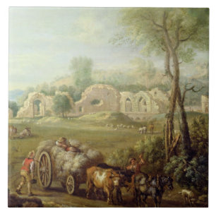 Haycart, das eine ruinierte Abtei, c.1740-50 führ Fliese