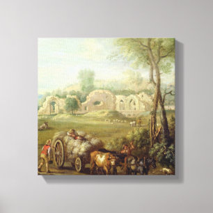 Haycart, das eine ruinierte Abtei, c.1740-50 führ Leinwanddruck