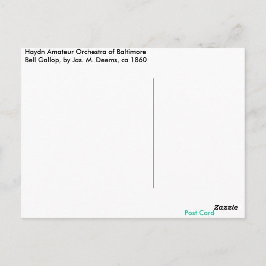 Haydn Amateurorchester von Baltimore Postkarte (Rückseite)