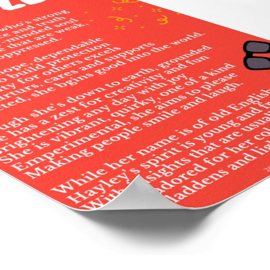 "Hayley" Name Gedicht Poster (Ecke)