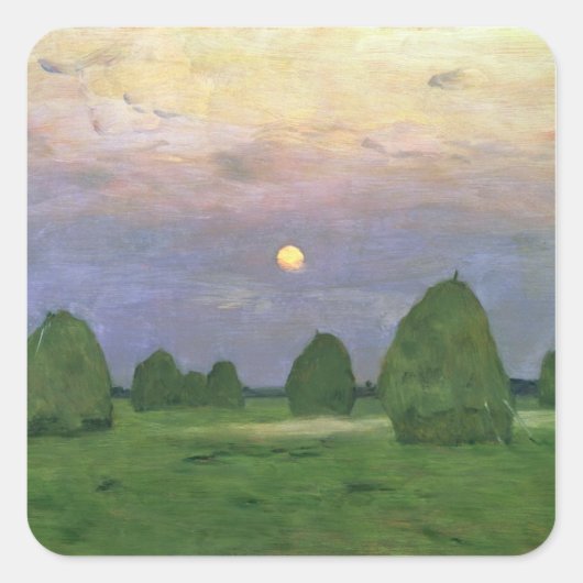 Hayricks in Dusk, 1899 Quadratischer Aufkleber (Vorderseite)