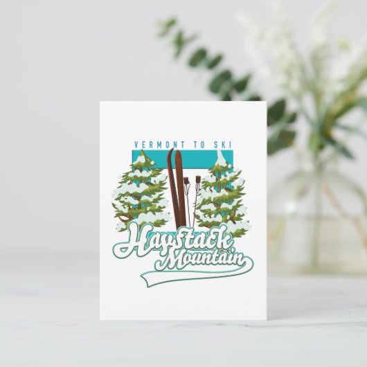 Haystack Mountain Vermont USA Ski Logo Postkarte (Stehend Vorderseite)