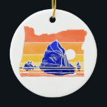 Haystack Rock Cannon Beach Line Kunst, Dichtung un Keramik Ornament<br><div class="desc">Cannon Beach Oregons ikonischer Haystack Rock strahlt in diesem Line Art Design aus.</div>